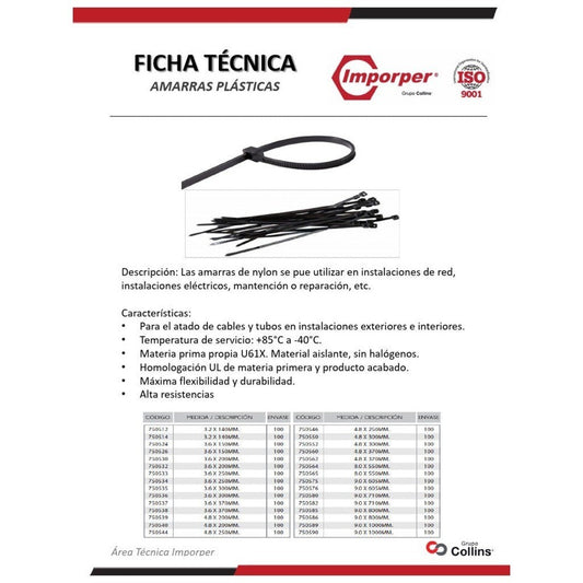 AMARRAS PLASTICAS 7,8 X 360MM